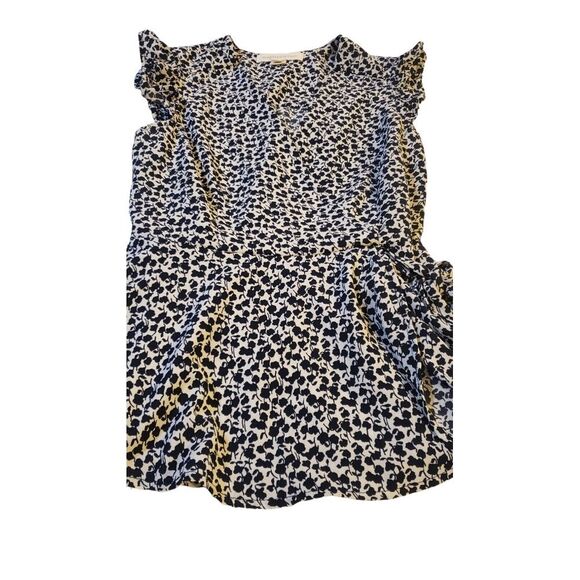 Monteau Los Angeles Blue White Floral Faux Wrap V-Neck Top Short Sleeve Size M - Picture 5 of 14